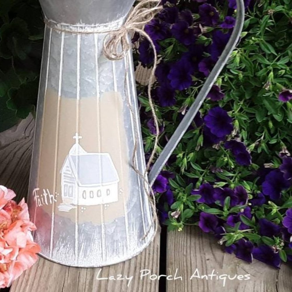 RUSTIC CHURCH *Galvanized* Pitcher Water Jug